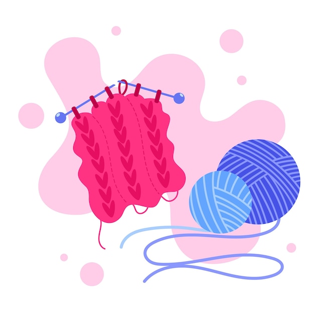 illustrazione vettoriale a colori su uno sfondo astratto che raffigura palle di filo e lana e maglieria.