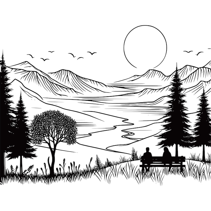 Vettore illustrazione vettoriale a disegno a mano di paesaggi naturali