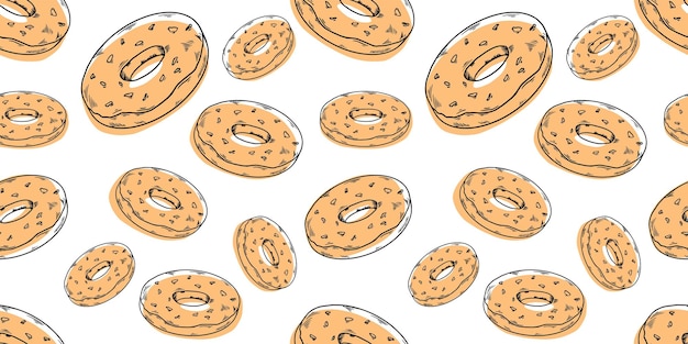 Illustrazione vettoriale a linee beige a ciambelle a disegno tessuto senza cuciture carta da avvolgere carta da parati caffè