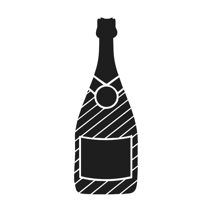 Vettore illustrazione vettoriale a silhouette di bottiglia di champagne a righe per disegni celebrativi