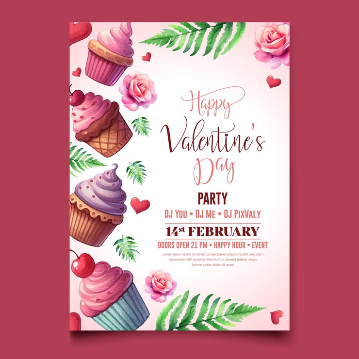 Illustrazione vettoriale Acquerello modello di poster per la celebrazione della festa di San Valentino