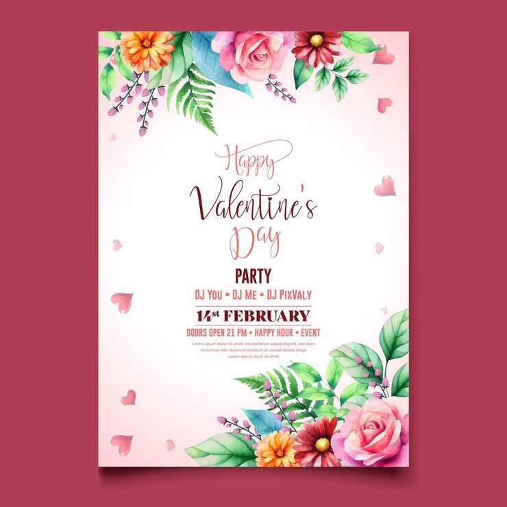 Illustrazione vettoriale Acquerello modello di poster per la celebrazione della festa di San Valentino