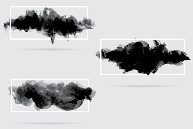 Illustrazione vettoriale Acquerello nero Forma simile nuvola o fumo e cornice rettangolare