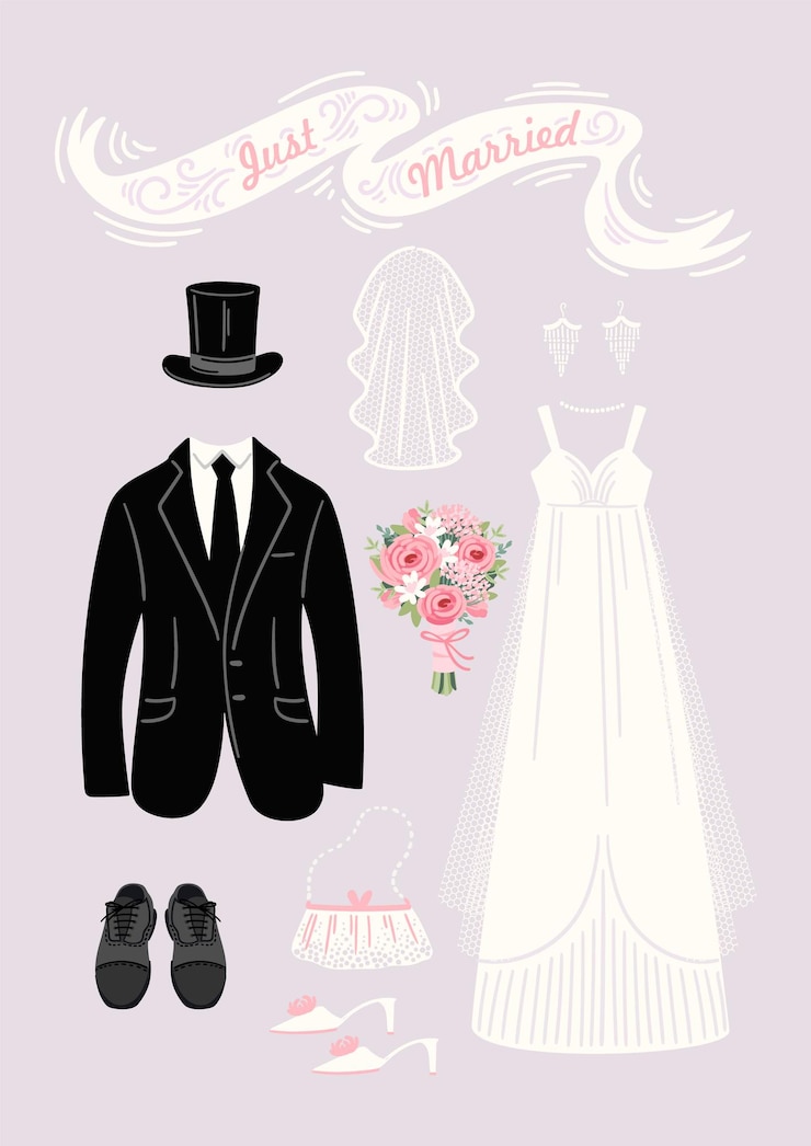 Vettore illustrazione vettoriale appena sposata per il concetto di matrimonio e altri