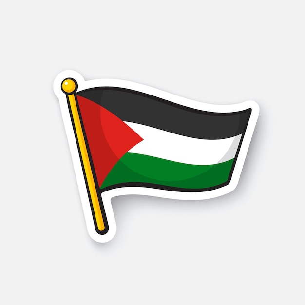 Illustrazione vettoriale Bandiera palestinese sull'asta della bandiera Simbolo di posizione per i viaggiatori Cartoon sticker