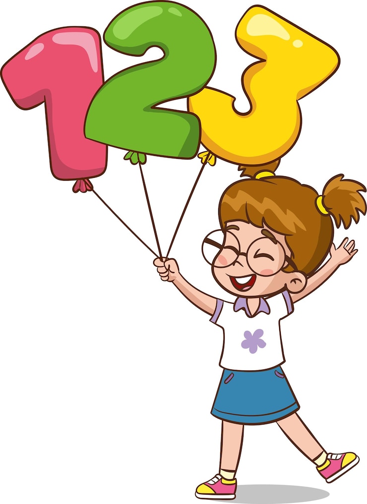 Vettore illustrazione vettoriale cartoon del ragazzo che tiene un palloncino colorato con il numero 123