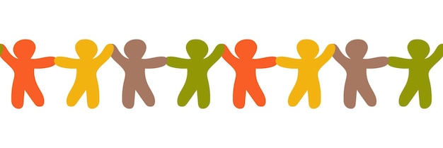 Illustrazione vettoriale che raffigura una fila di figure astratte colorate che si tengono per mano Confine liscio Simbolizza l'unità, la diversità e la comunità Ideale per temi di solidarietà e cooperazione