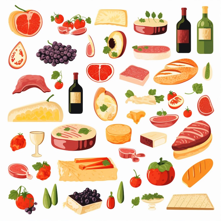 Vettore illustrazione vettoriale cibo menu ristorante set hamburger spuntino francese pasto a base di carne icona pizza h