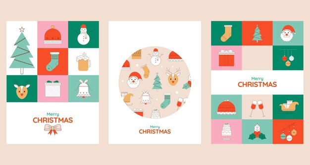 Illustrazione vettoriale colorata in stile geometrico piatto di design moderno per Buon Natale