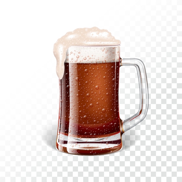 Illustrazione vettoriale con birra fresca scura in una tazza di birra su sfondo trasparente.