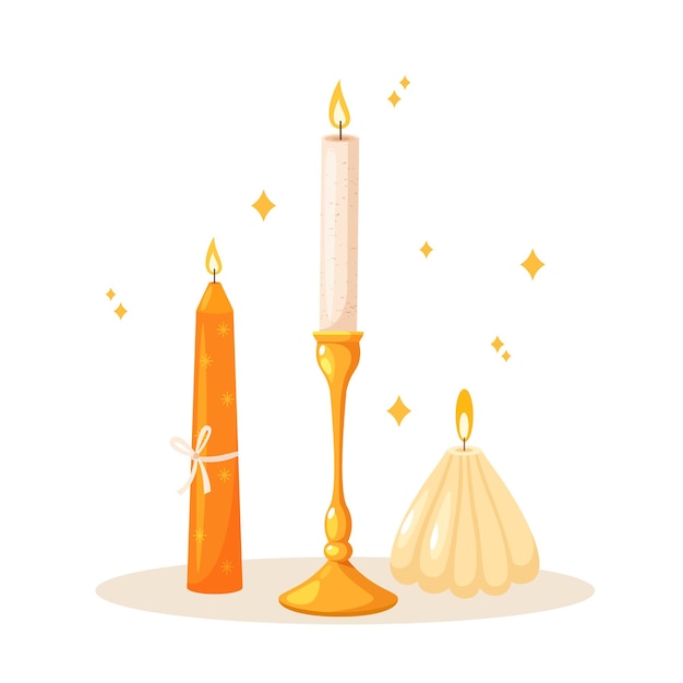 Illustrazione vettoriale con diverse candele fiammeggianti accoglienti