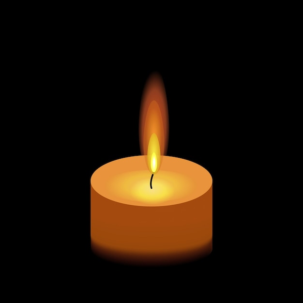Illustrazione vettoriale con lutto che brucia la luce della fiamma di una candela su sfondo nero ricordo il dolore