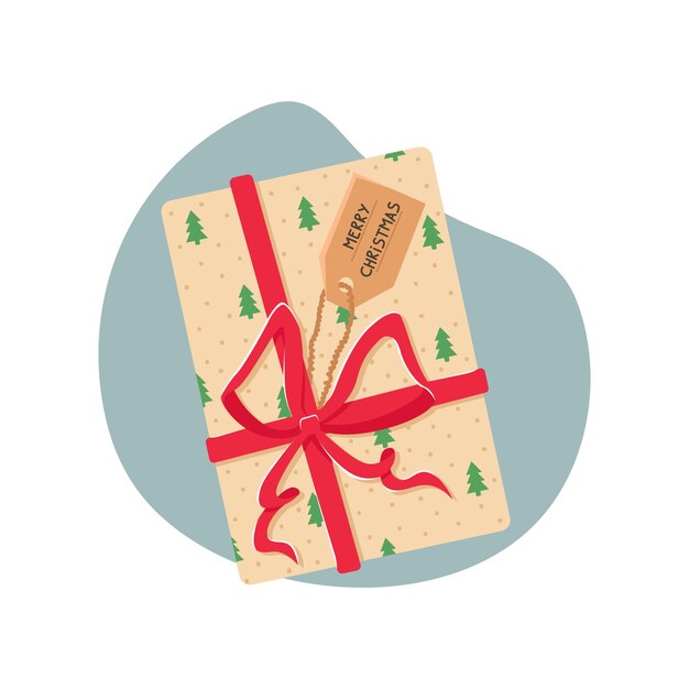 Illustrazione vettoriale con un regalo di Natale. Scatola regalo con fiocco rosso.
