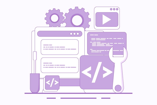illustrazione vettoriale Concetto di sviluppo web o creatore di siti web o sviluppo di app