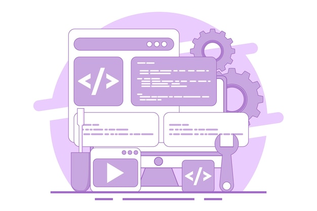 illustrazione vettoriale Concetto di sviluppo web o creatore di siti web o sviluppo di app