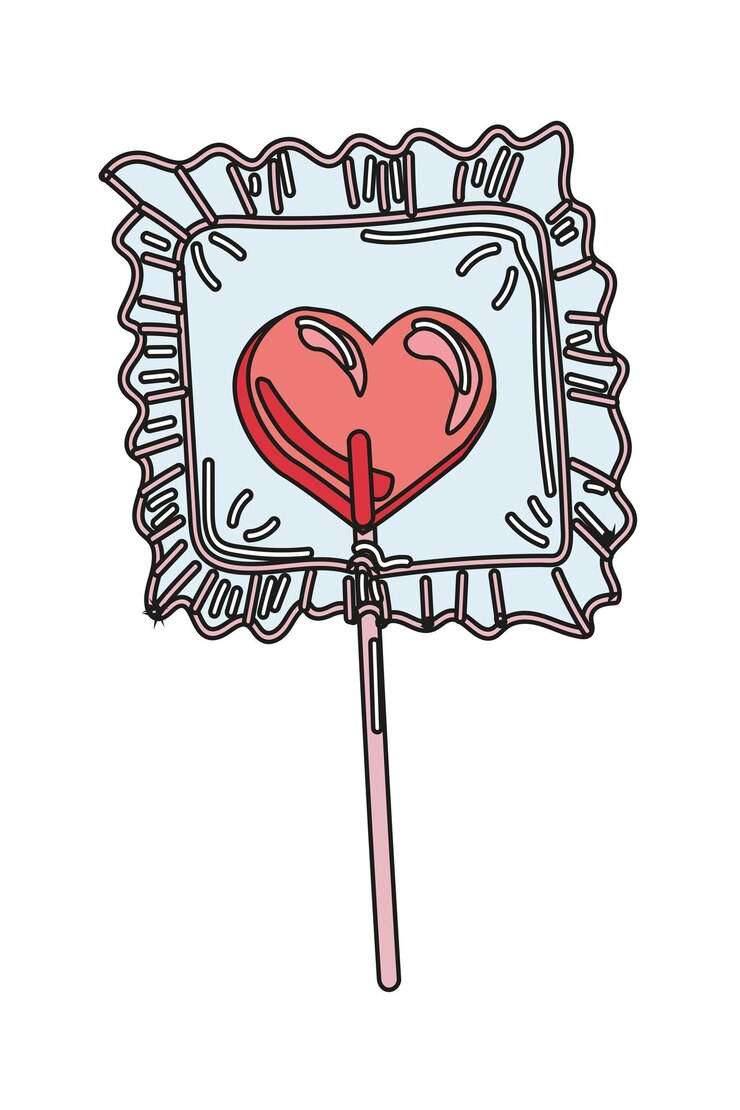 Vettore illustrazione vettoriale cuore di lecca-lecca di zucchero rosso su un bastone e in un pacchetto per san valentinox9