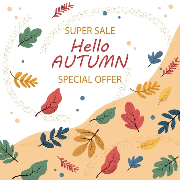 Illustrazione vettoriale del banner di vendita autunnale con foglie colorate