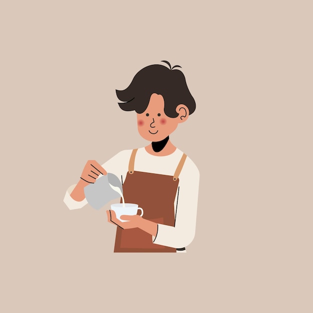 Illustrazione vettoriale del barista che fa il caffè