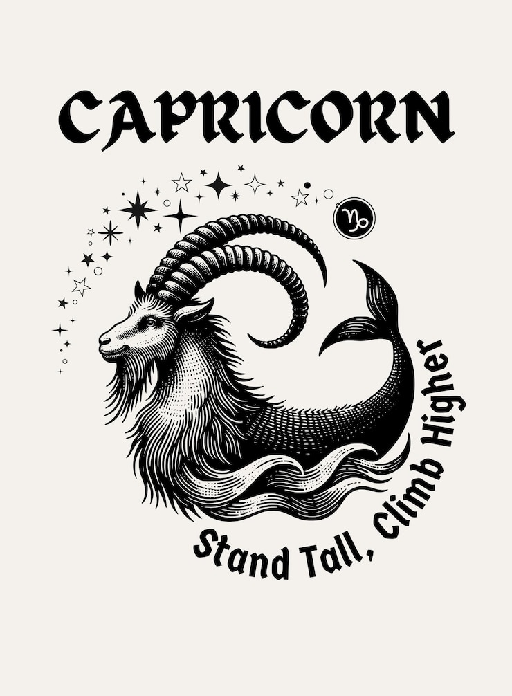 Vettore illustrazione vettoriale del capricorno per t-shirt, tazze, poster tipografici e altre caratteristiche dello zodiac