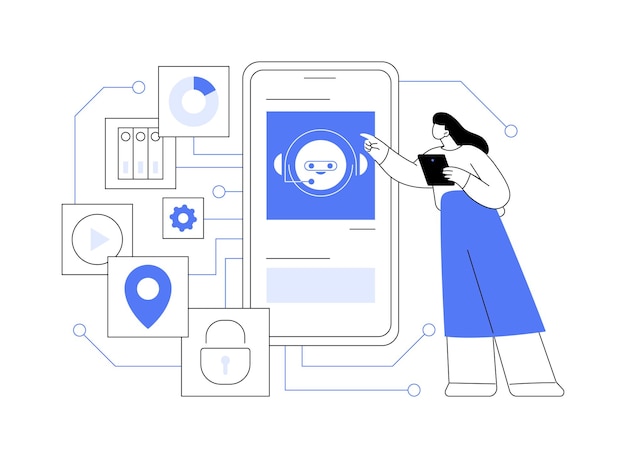 Illustrazione vettoriale del concetto astratto dei robot intelligenti Ingegnere informatico che utilizza chatbot intelligente per servizi di marketing metafora astratta dei big data del settore IoB dell'intelligenza artificiale