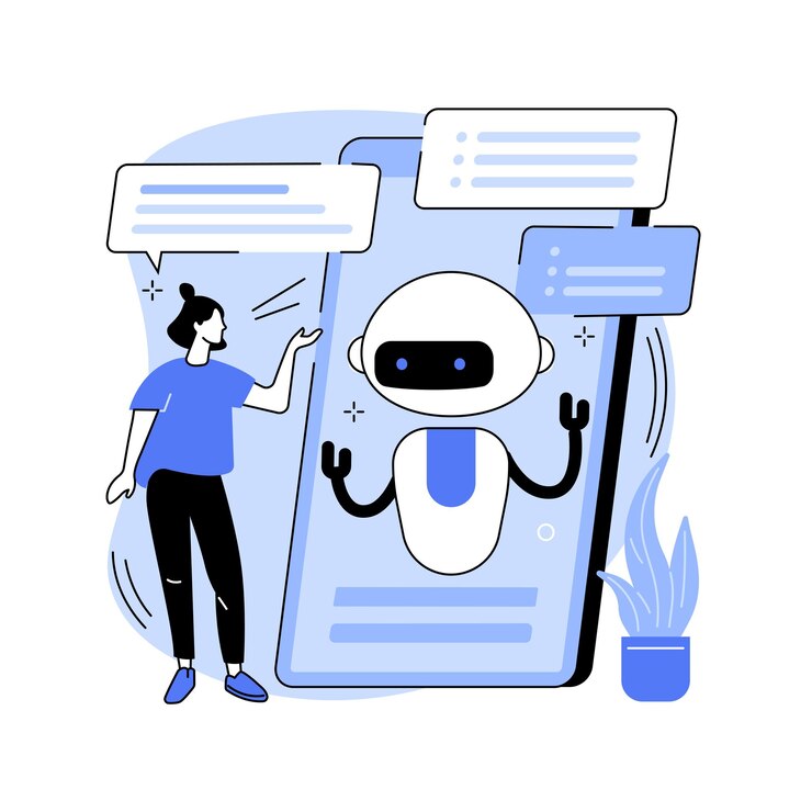 Vettore illustrazione vettoriale del concetto astratto dell'assistente virtuale di chatbot