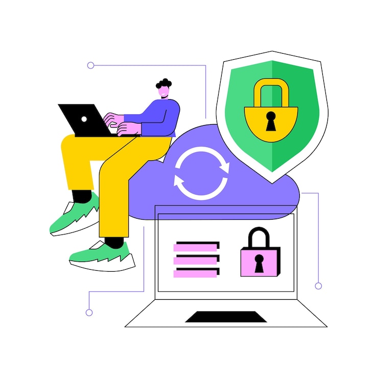 Vettore illustrazione vettoriale del concetto astratto di sicurezza del cloud computing