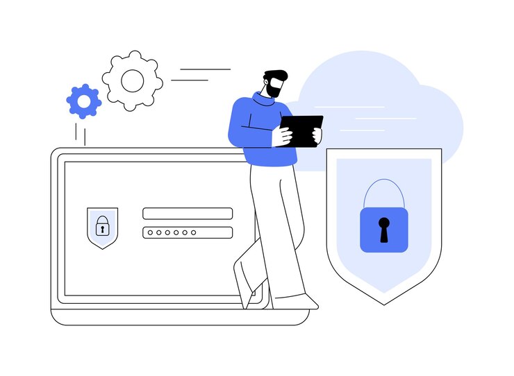 Vettore illustrazione vettoriale del concetto astratto di sicurezza del cloud computing