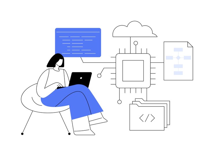 Vettore illustrazione vettoriale del concetto astratto di sviluppo del software di sistema