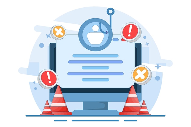 illustrazione vettoriale del concetto di avvertimento del sito web di phishing o del sito web pericoloso e sospetto