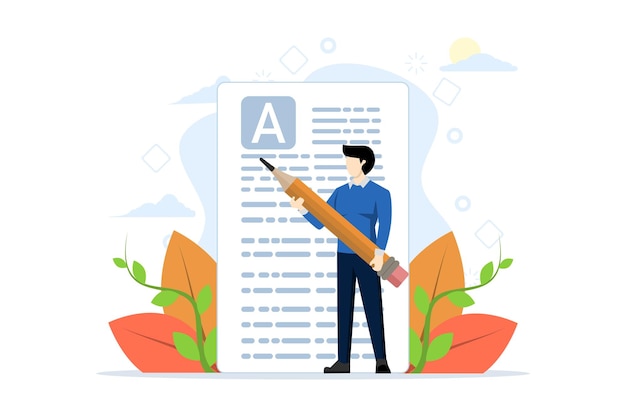 illustrazione vettoriale del concetto di copywriting o dell'idea di copyright con la persona che scrive a matita