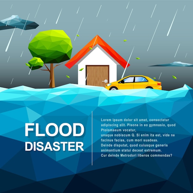 Illustrazione vettoriale del concetto di disastro inondazione d'acqua poligonale