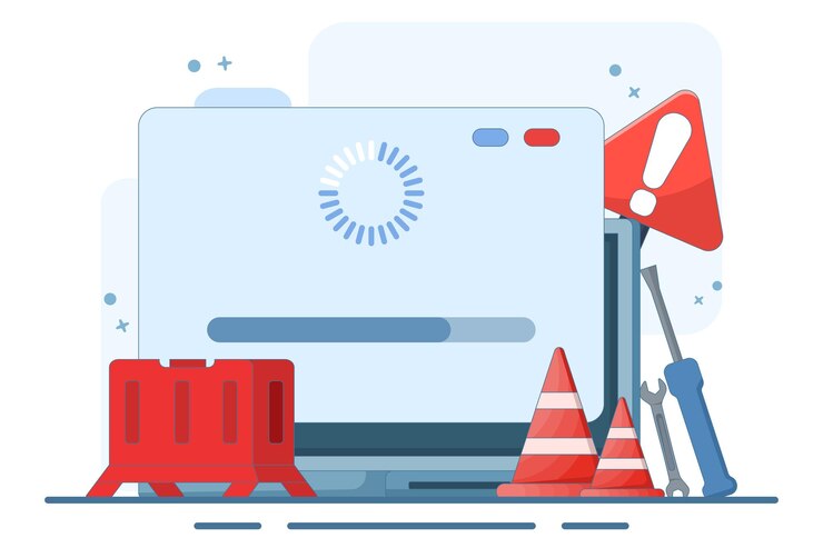 Vettore illustrazione vettoriale del concetto di manutenzione del sistema o del processo di aggiornamento del software sul dispositivo