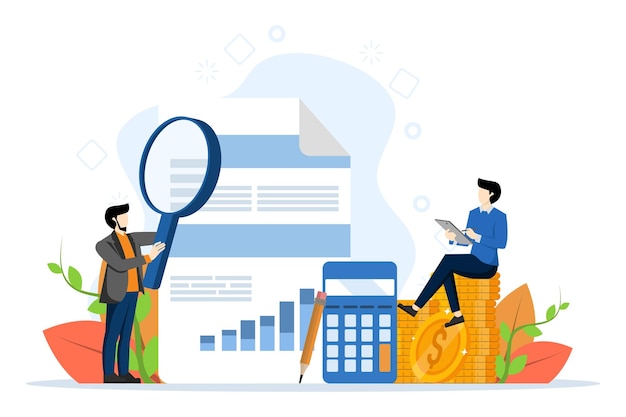 illustrazione vettoriale del concetto di relazioni finanziarie con un team che studia le relazioni finanziarie
