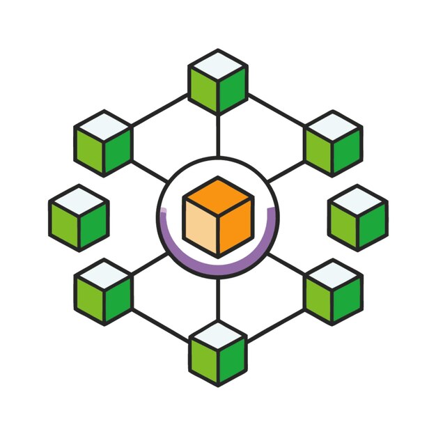 Illustrazione vettoriale del concetto tecnologico con elementi di stile piatto del design blockchain