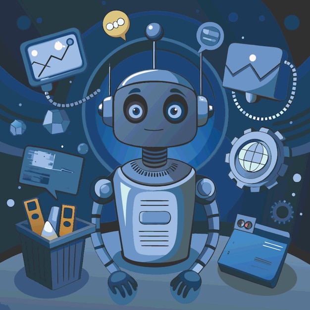 Illustrazione vettoriale del concetto tecnologico con elementi di stile piatto del design dei chatbot