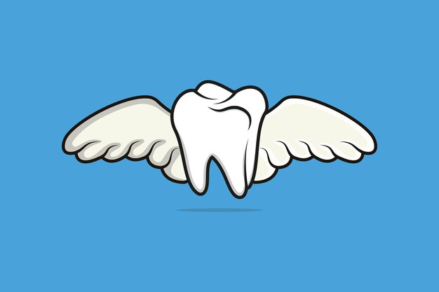 Illustrazione vettoriale del dente del dentista con le ali Concetto di icona degli oggetti sanitari e medici