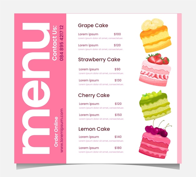 Illustrazione vettoriale del design del modello di menu di una pasticceria