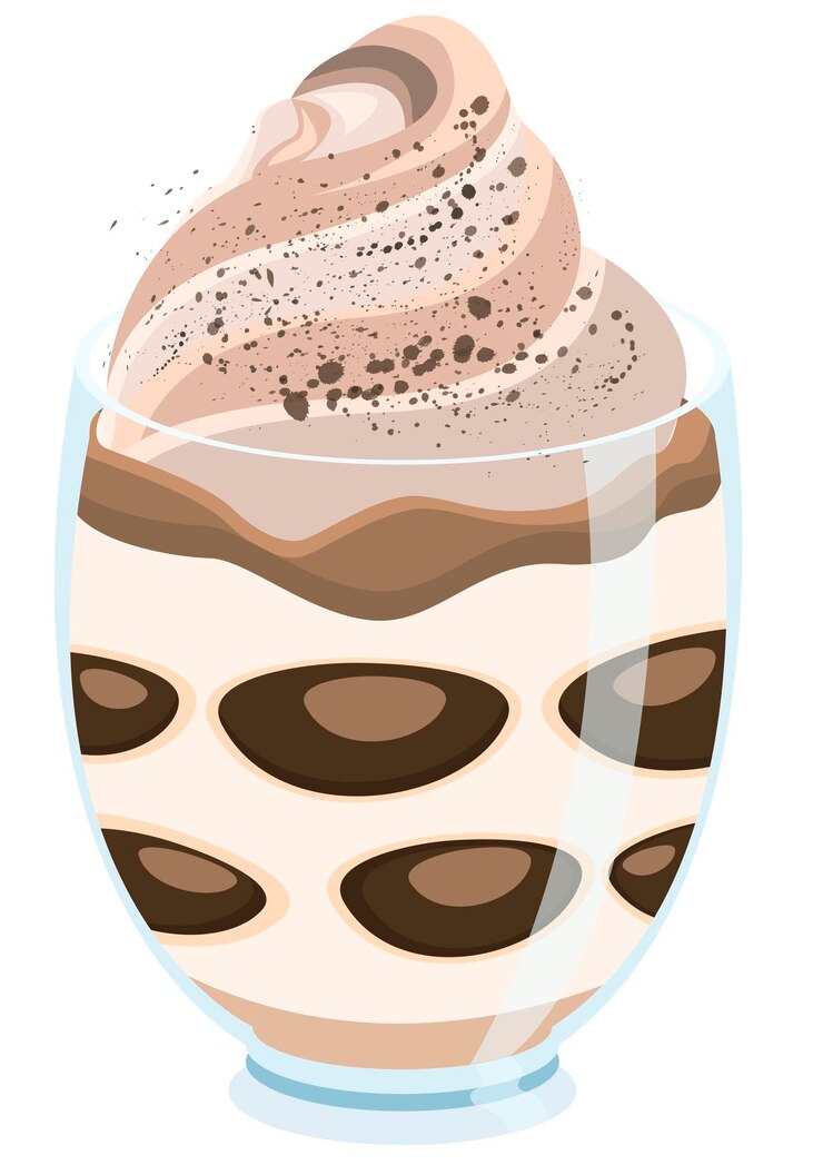 Vettore illustrazione vettoriale del dessert italiano tiramisù servito in vetro, isolato su sfondo bianco