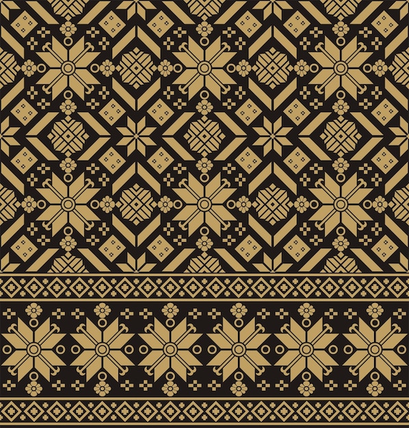 Illustrazione vettoriale del disegno dorato del tradizionale ornamento di tessitura songket indonesiano
