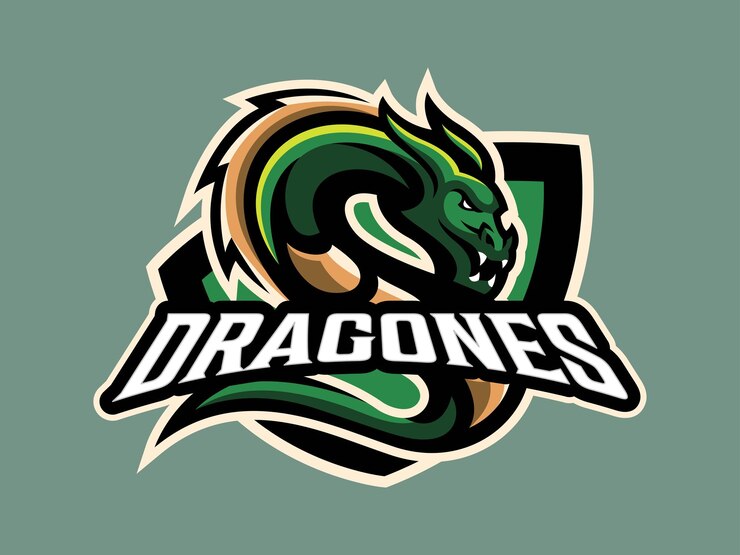 Illustrazione vettoriale del drago verde del logo della mascotte della squadra di sport ed esport