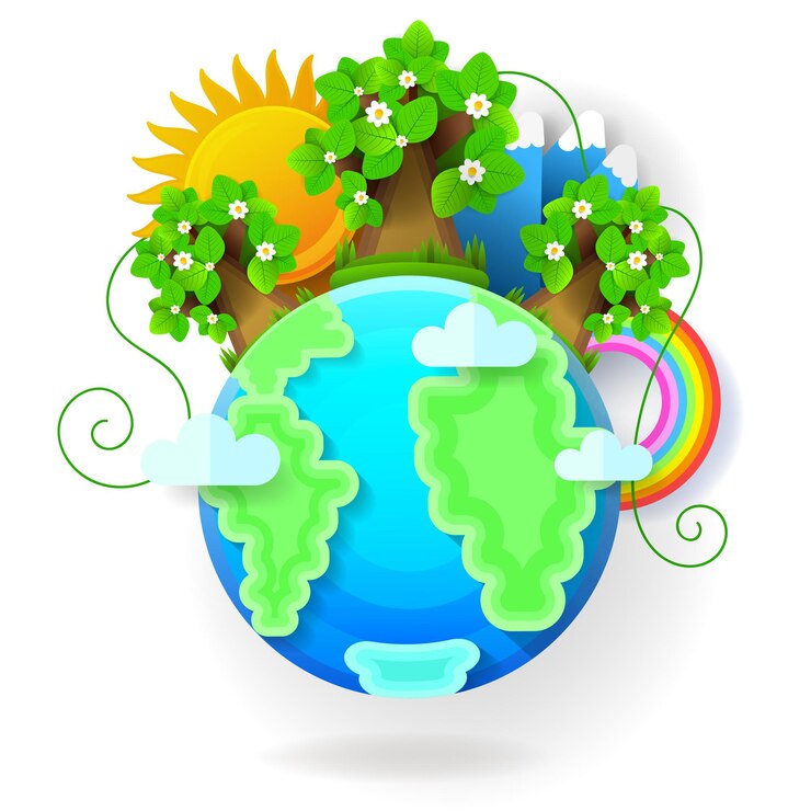 Vettore illustrazione vettoriale del globo terrestre. un pianeta blu con nuvole e spazio in stile cartaceo.
