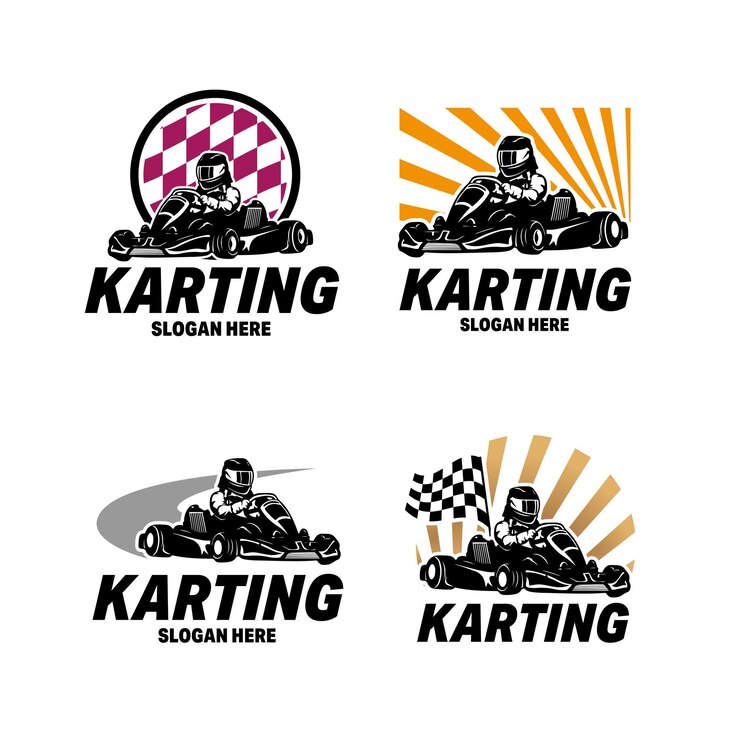 Illustrazione vettoriale del logo degli emblemi della corsa di kart Racer di kart con modello di design del logo del casco