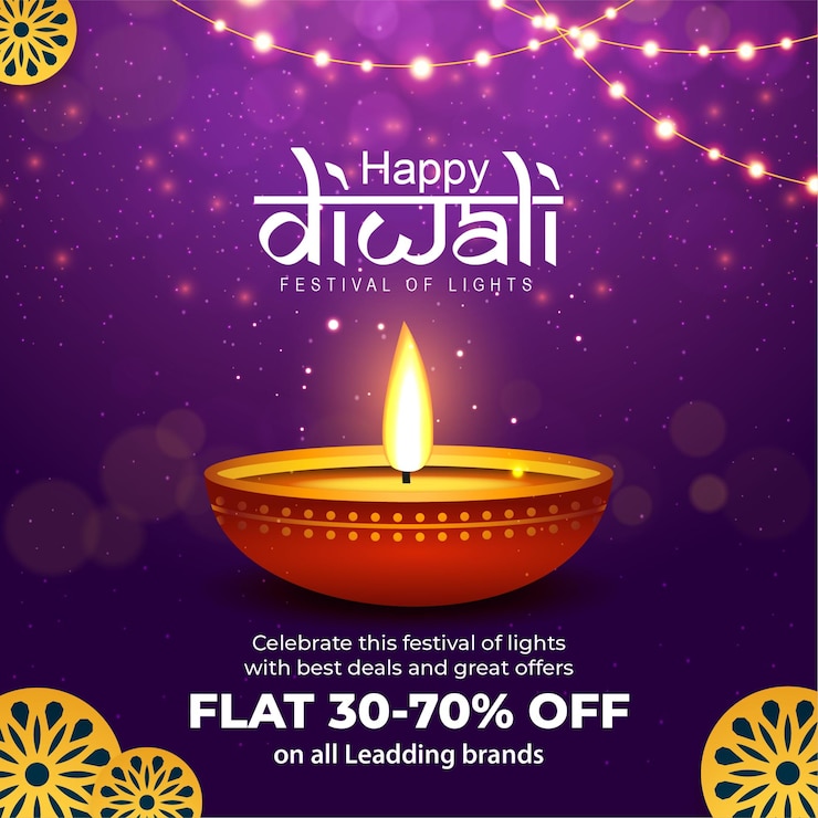 Vettore illustrazione vettoriale del modello di feed dei social media di happy diwali testo scritto significa felice diwali