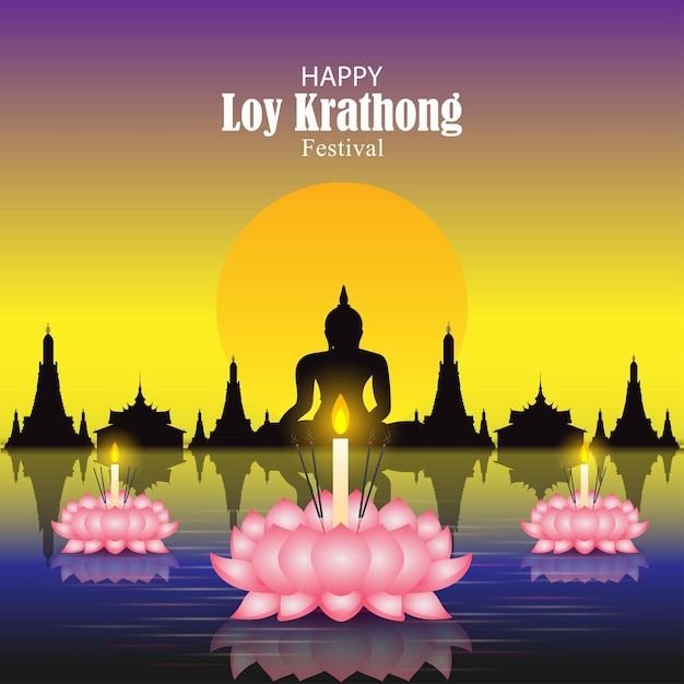 Illustrazione vettoriale del modello di feed dei social media di Happy Loy Krathong