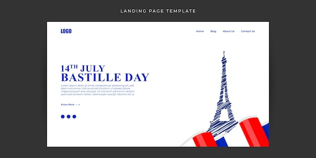 Illustrazione vettoriale del modello di mockup del banner della pagina di destinazione del sito web Happy Bastille Day
