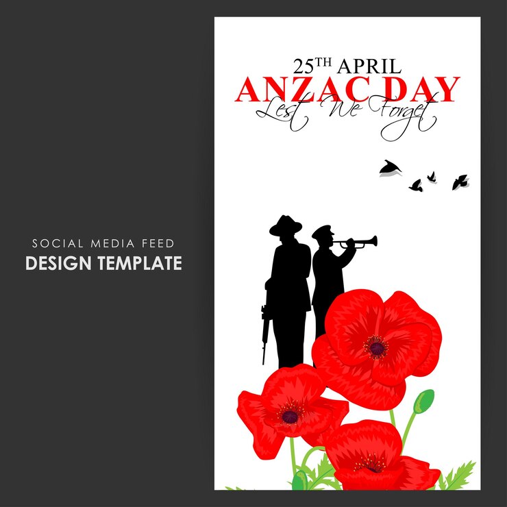 Vettore illustrazione vettoriale del modello di mockup del feed della storia dei social media di anzac day