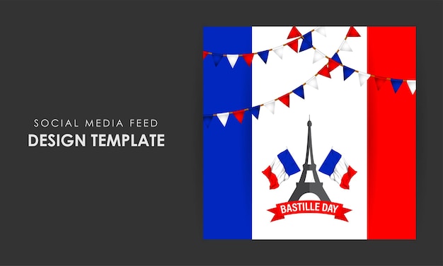 Illustrazione vettoriale del modello di mockup del feed della storia dei social media di Happy Bastille Day