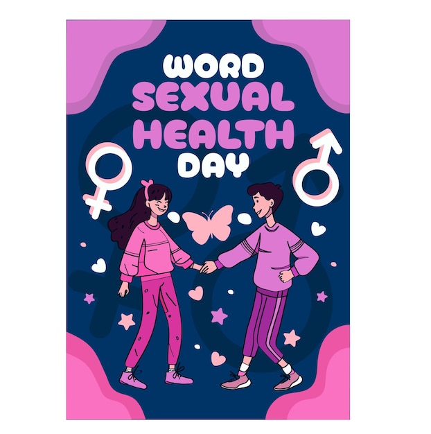 Illustrazione vettoriale del modello di poster della World Sexual Health Day Card con ragazza e ragazzo