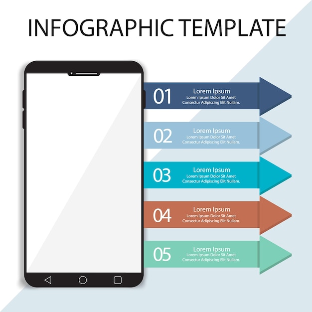 Illustrazione vettoriale del modello di progettazione infografica mobile con 5 opzioni e passaggi