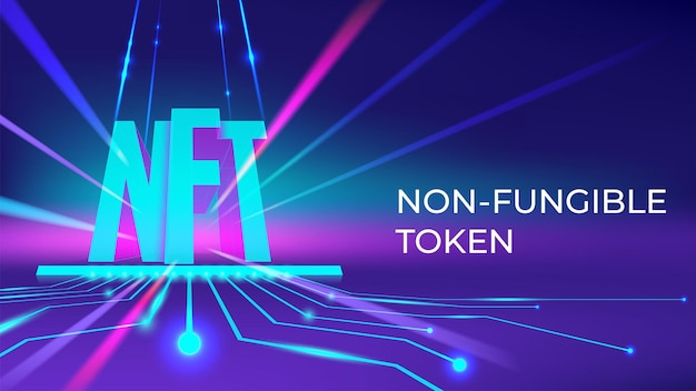 Illustrazione vettoriale del modello di tipografia NFT token non fungibile per banner di sfondo infografica Concetto di tecnologia digitale Crypto art Carta da parati astratta futuristica al neon